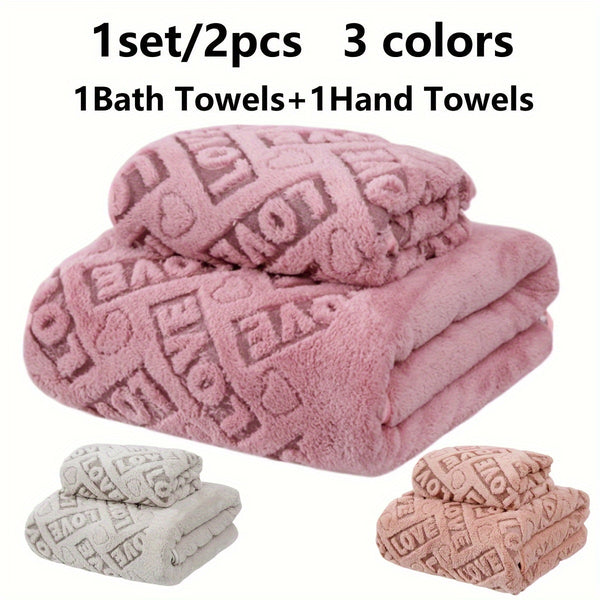 2pcs Love Textured Bath Linen Set, Thickened Absorbent Face Towel