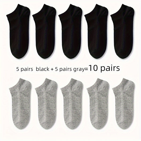 5/10/20pairs Unisex Solid No Show Socks, Comfy Breathable Casual Soft Socks For Men's & Women's Outdoor Activities