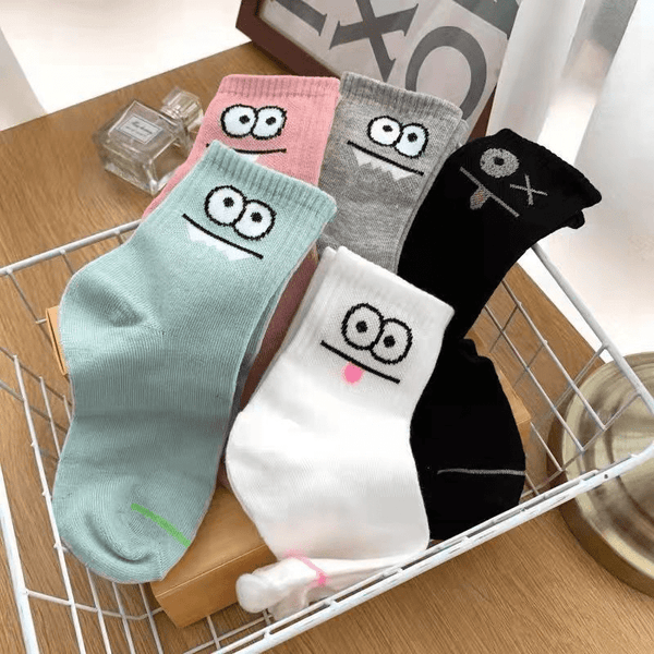 5/10 Pairs Of Cartoon Socks, Hip Hops Casual Mid Calf Socks, Funny Graphic Cozy Cotton Socks For Women