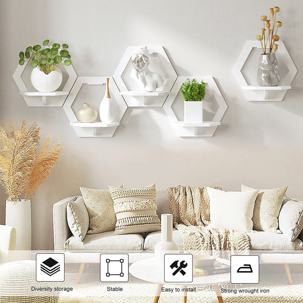 3pcs Hexagon Wall Shelf - Punch Free Bedside Wall Display Stand