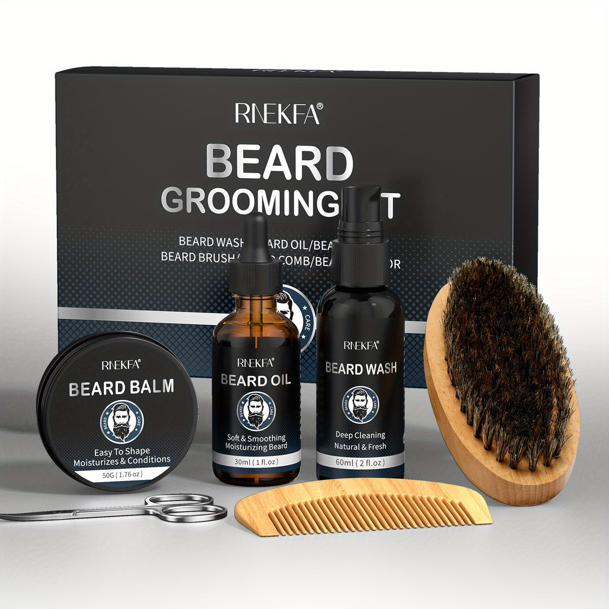 Beard Grooming Kit For Men, Natural Jojoba Oil Beard Oil Beard Balm Beard Wash Product Beard Brush Comb Grooming Kit, Holiday Gift, Father's Day Gift Father's Day Gift