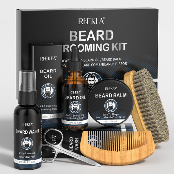 Beard Grooming Kit For Men, Natural Jojoba Oil Beard Oil Beard Balm Beard Wash Product Beard Brush Comb Grooming Kit, Holiday Gift, Father's Day Gift Father's Day Gift