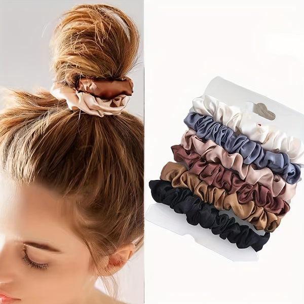 6 Pcs Silky Scrunchies Women Hair Ties Skinny Hair Scrunchy Hair Bands Elastic Hair Accessories Girl Women Ponytail Holders