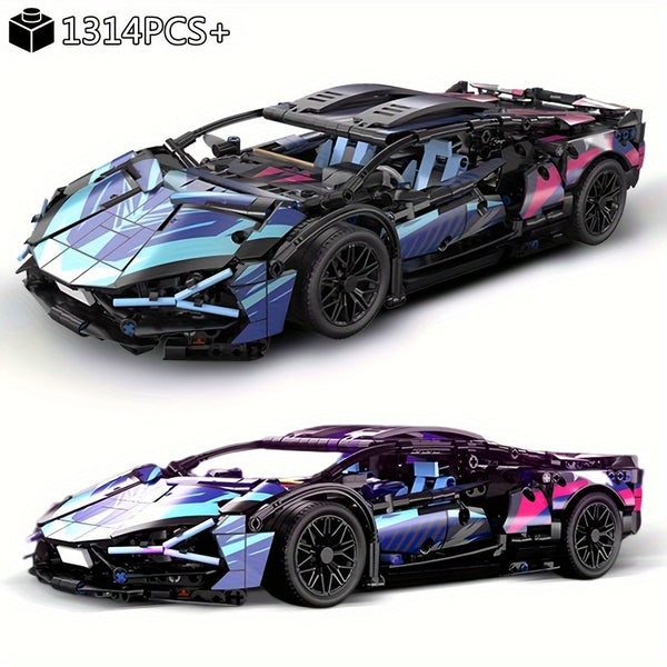 1314+pcs-Classic Purple Sports Car Assembly Block - 1:14 Race Car Model Toy for Christmas/Birthday Gift Easter Gift