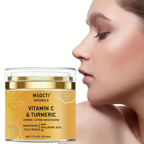 50ml Turmeric Moisturising Cream With Collagen, Hyaluronic Acid, Vitamins C+E, For Dry Skin Care, Improves Elasticity, Men's And Women's Moisturising Cream