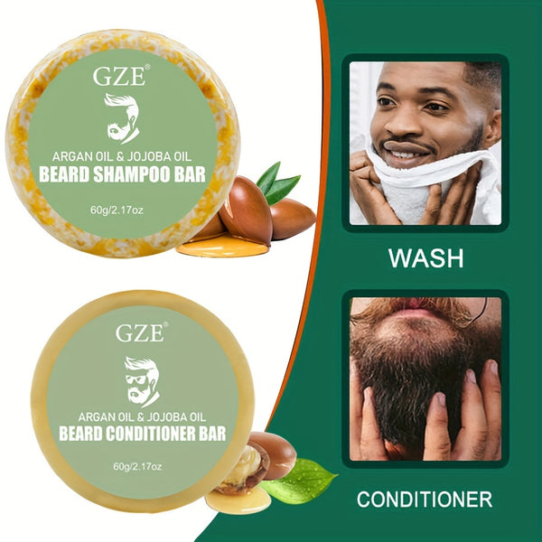 1pcs Beard Wash Shampoo Bar/ Beard Conditioner Bar, With Argan & Jojoba Oils - Softens & Strengthens - Natural Scent Beard Shampoo Bar/ Conditioner, travel essential