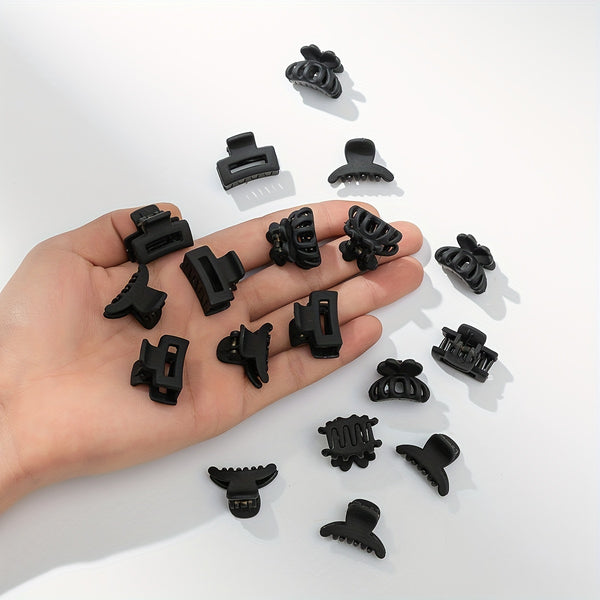 18PCS Rubber Frosted Black Square Hair Claw Mini Small Hair Clip Simple Hair Accessory Female