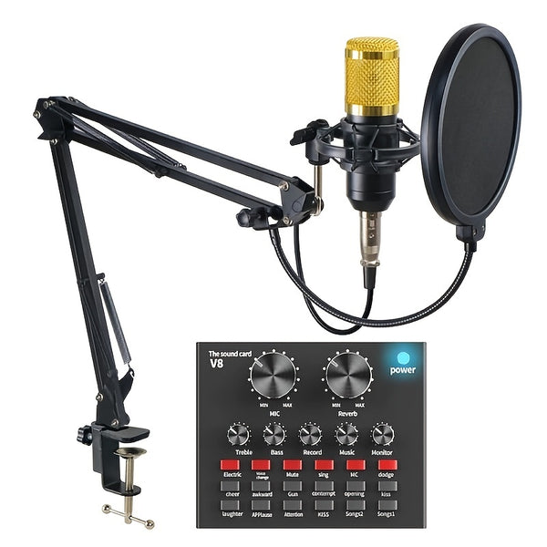 V8 Sound Card Live Broadcast Equipment Set, Influencer Singing Game Dubbing Recording Recording Capacitive Microphone, Noise Reduction Microphone Mobile Phone Computer Universal