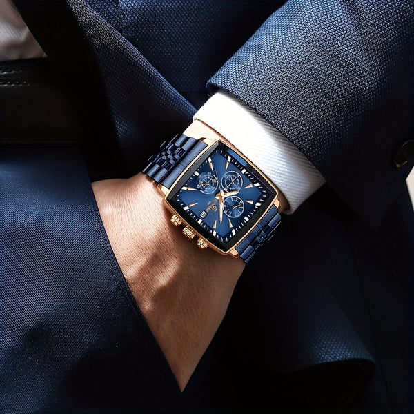 REWARD Men's Watches Blue Rectangle Quartz Wristwatches Luxury