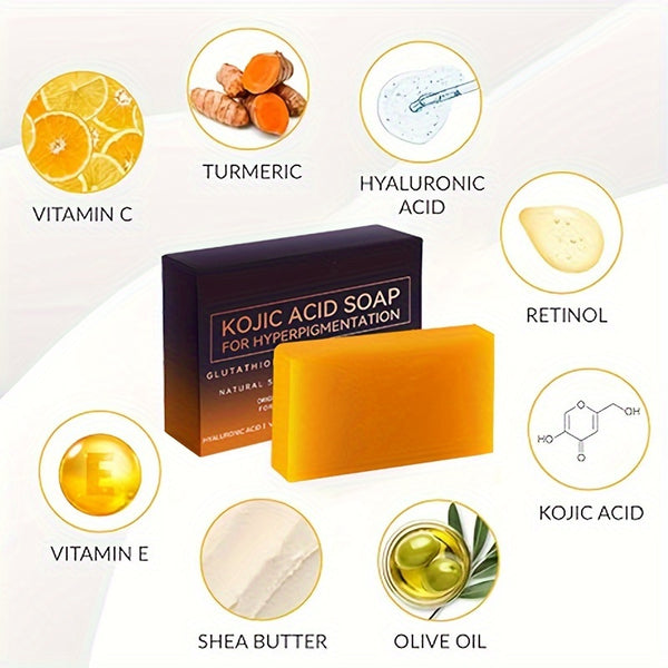 150g Kojic Acid Soap Containing Vitamin C & E, Retinol, Collagen And Turmeric - Face And Body Cleansing Soap