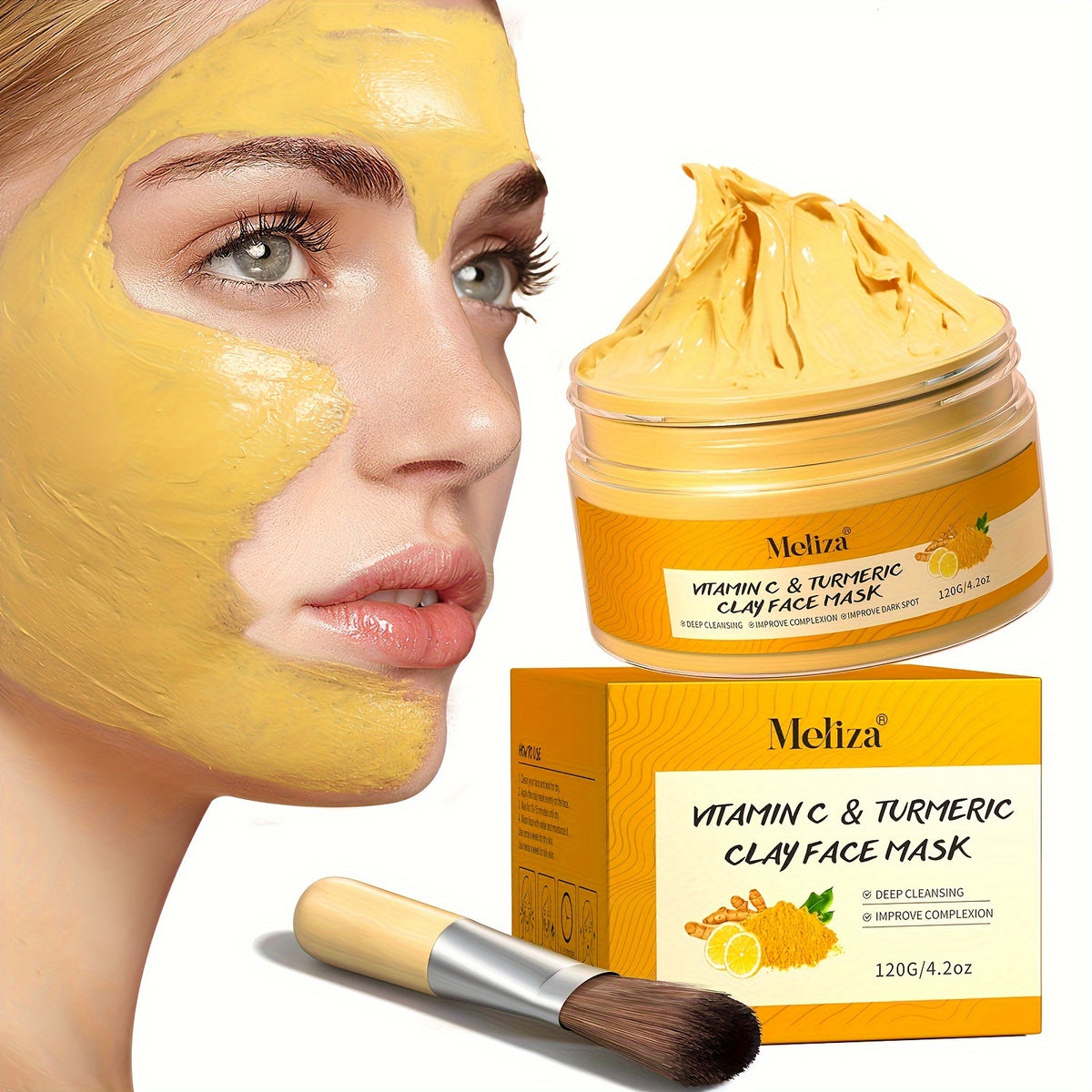 1pc, Turmeric Vitamin C Clay Mask, Deep Cleansing Face Mask, Skin Care Improve Blackheads Acne Dark Spots And Even Out Skin Tone Facial Mask, Control Oil And Refining Pores