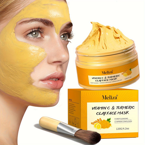 1pc, Turmeric Vitamin C Clay Mask, Deep Cleansing Face Mask, Skin Care Improve Blackheads Acne Dark Spots And Even Out Skin Tone Facial Mask, Control Oil And Refining Pores