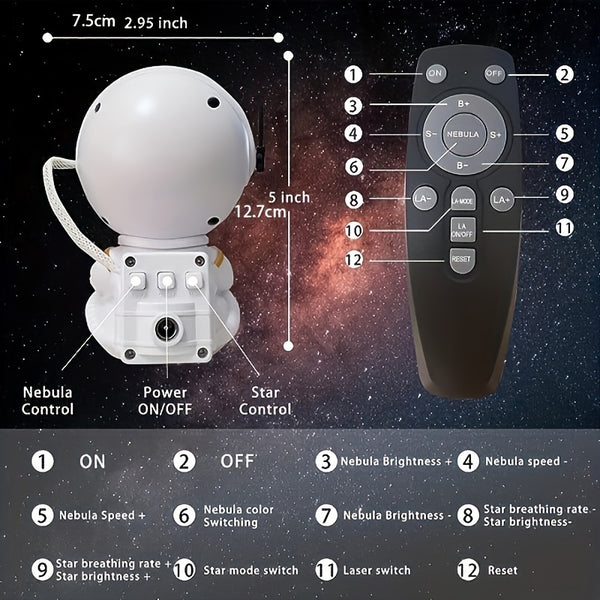 1pc Star Projector Night Light, Astronaut Space Projector Lamp.