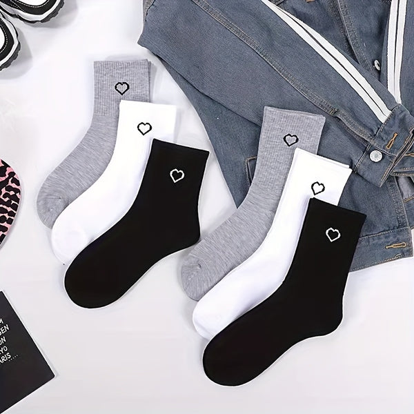 3 Pairs Unisex Heart Print Socks, Comfy & Breathable Mid Tube Socks, Women's Stockings & Hosiery