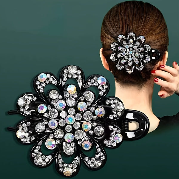 Rhinestones Flower Hair Clip Ponytail Hairclip Duckbill Hairpin Barrette Crystal Fancy Decorative Hair Accessories For Women