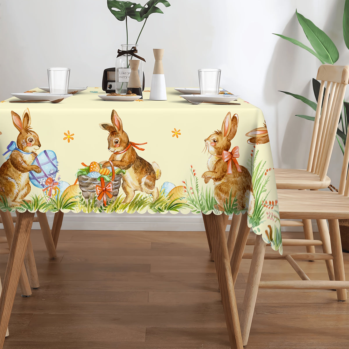 Easter Tablecloth, Rabbit Eggs Spring Decoration