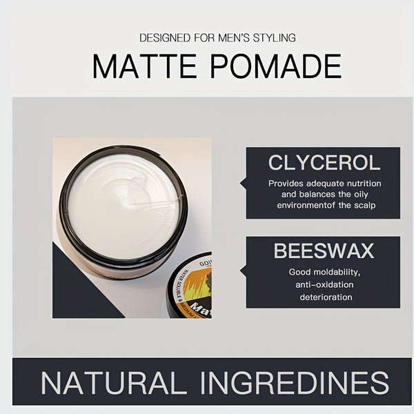 Hair Styling Clay For Men, Strong Hold, Matte Finish Water Based Matte Texture Pomade, Ideal For All Men's Hair Types