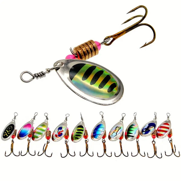 10pcs/Set Fishing Lure Spinnerbait Bass Trout Salmon Hard Metal Spinner Baits Kit with Tackle Boxes
