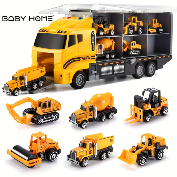 Die-cast Construction Toys Car Carrier Vehicle Toy Set W/ Play Mat, Kids Christmas Toys Truck Alloy Metal Car Toys Set For Kids, Christmas, Halloween, Thanksgiving Day Gift Carnival