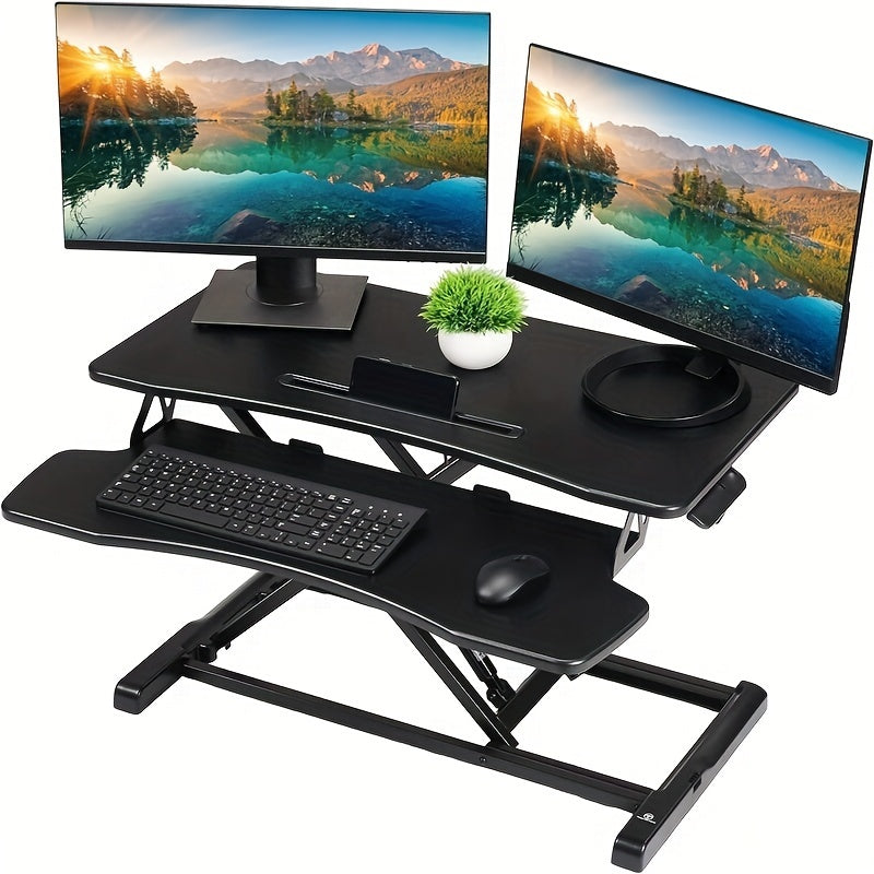 32-inch Dual Monitor Electric Standing Desk Converter With Detachable Keyboard Tray, Adjustable Height Standing Computer Desk, Suitable For Monitors And Laptops