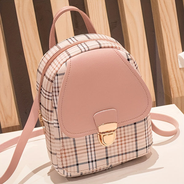 Plaid Backpack With Adjustable Straps, Cute Small Backpack