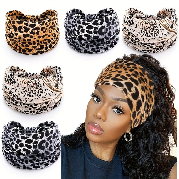 1pc Fashionable Leopard Print Yoga Headband for Women - Wide Knot Absorption Sports Turban for Fitness and Hair Accessories