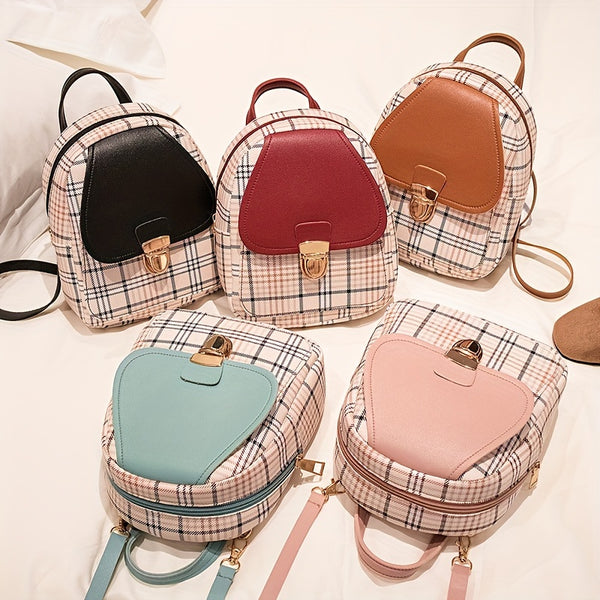 Plaid Backpack With Adjustable Straps, Cute Small Backpack