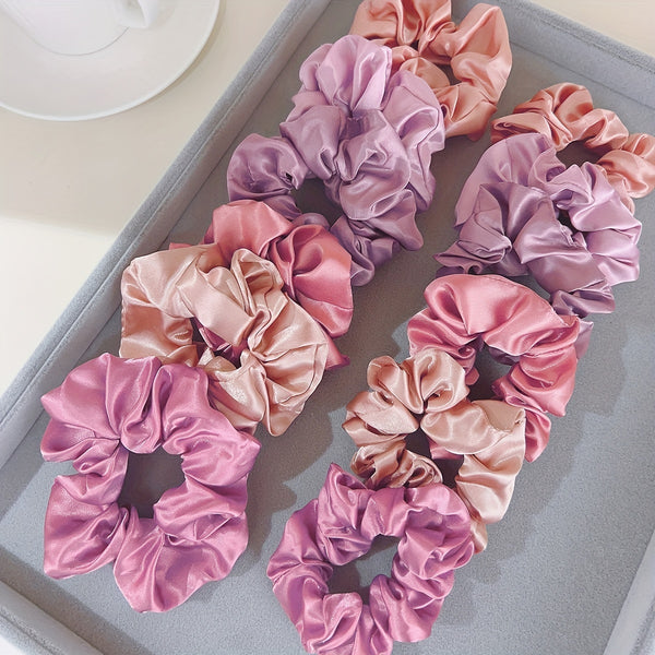 12pcs Colorful Satin Scrunchies - Comfy And Simple Hair Accessories For Women And Girls