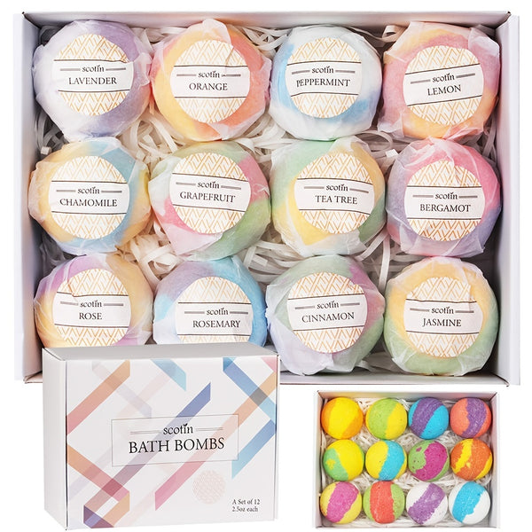 Bath Bombs Gift Set - 12 Handmade Fizzies For Women - Perfect For Bubble & Spa Bath- Essential And Fragrance Oils For Moisturizing Dry Skin - Unique Birthday & Beauty Products