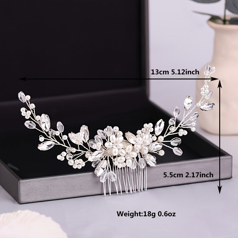 1PC Bridal Faux Pearl Hair Comb Elegant Flower Shaped Hair Accessories For Wedding Party Dress Up