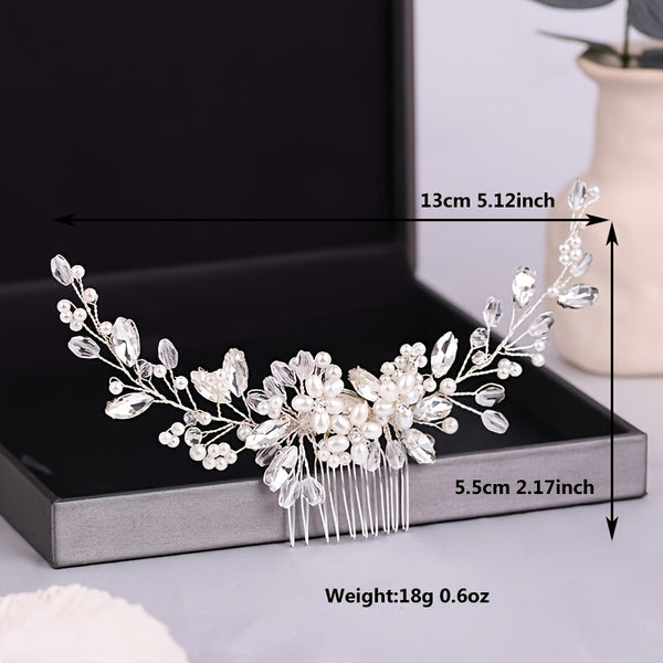 1PC Bridal Faux Pearl Hair Comb Elegant Flower Shaped Hair Accessories For Wedding Party Dress Up