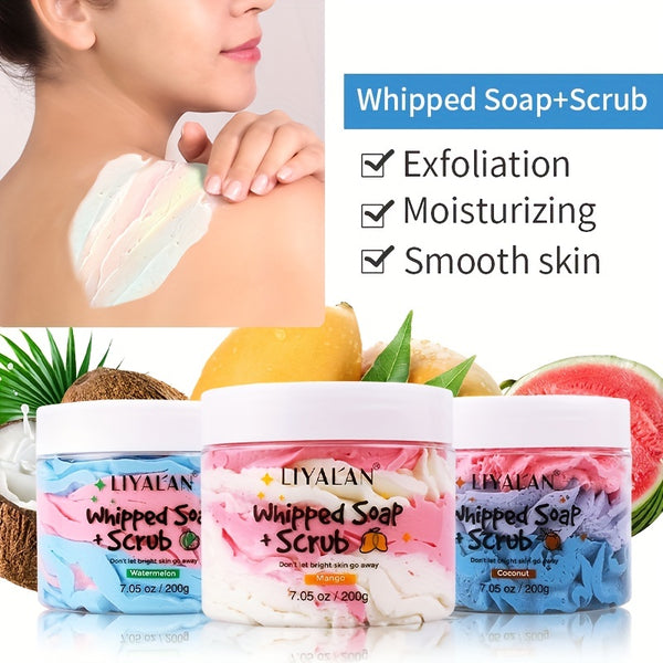 LIYALAN Handmade Bath Soap For Body Wash, Foaming Cream With Fruity Scent, Shea Butter Rainbow Scrub 200g