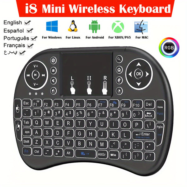 I8 2.4G Mini Wireless Keyboard Black And White Available English, Spanish, French, Arabic, Portuguese Layout, Perfect For Android TV Box, Smart TV, Projector, for PS3, And More!
