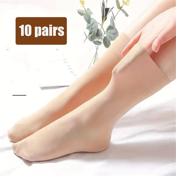 10 Pairs Solid Color Stockings, Spring And Autumn Style Velvet Stockings, Unisex Sports Casual Soft Lengthened Thickened Loose Mouth Stockings, Wear-resistant Solid Color Mid Tube Socks