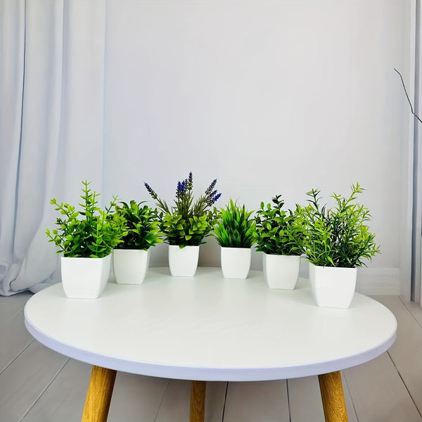 6pcs small artificial white flowerpot green plant