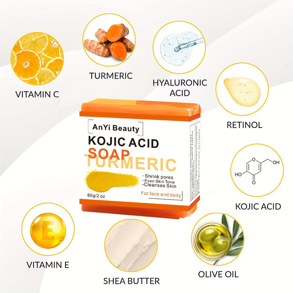 2Oz/60g Kojic Acid Facial Rejuvenating Soap With Turmeric And Vitamin C, Kojic Acid Face Wash Soap, Exfoliating & Nourishing Skin
