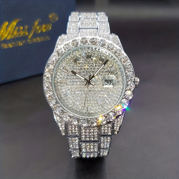 Men's Faux Diamond Quartz Watch, Hip Hop Rock Fashion