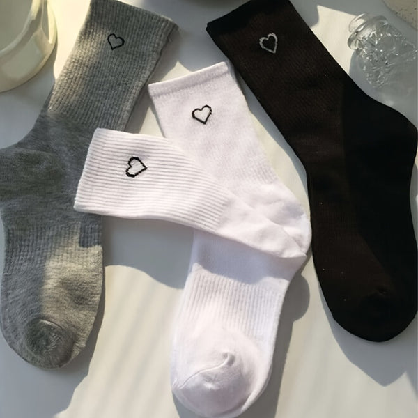 3 Pairs Unisex Heart Print Socks, Comfy & Breathable Mid Tube Socks, Women's Stockings & Hosiery