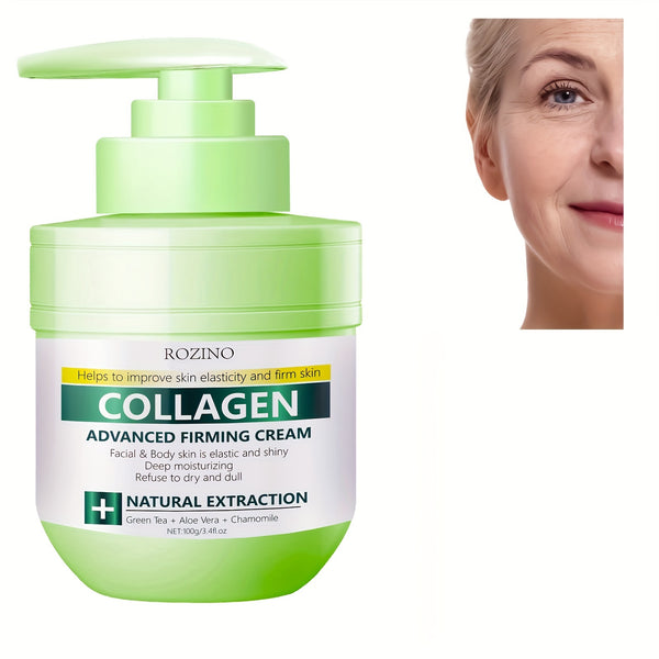 100g Collagen Advanced Firming Cream, Restore Facial And Body Skin Elasticity And Luster, Deep Moisturizing, Rejects Dryness And Dullness, Natural Extracts Of Green Tea, Aloe Vera, And Chamomile Help Improve Skin Elasticity And Tighten The Skin