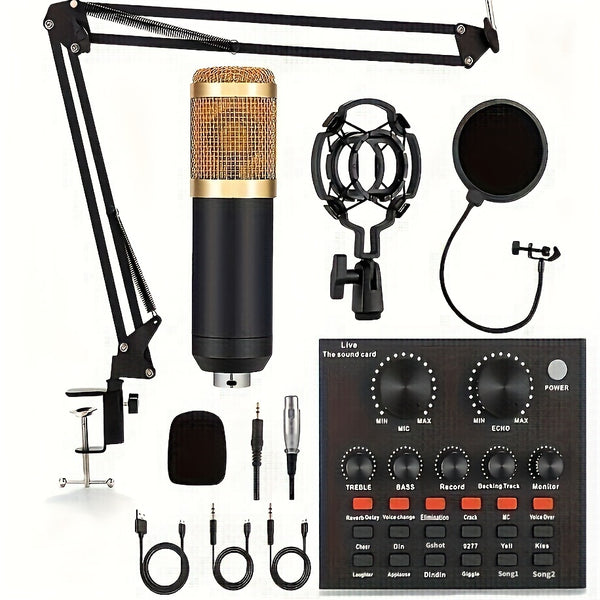 Podcast Equipment Bundle, With BM800 Podcast Microphone And V8 Sound Card, Voice Changer - Audio Interface -Perfect For Recording, Singing, Streaming And Gaming