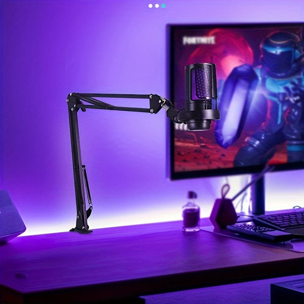 Gaming RGB Microphone, PC Podcast Recording Cardioid Computer Mic Kit for PS4/5 Gamer with Adjustable Boom Arm Stand