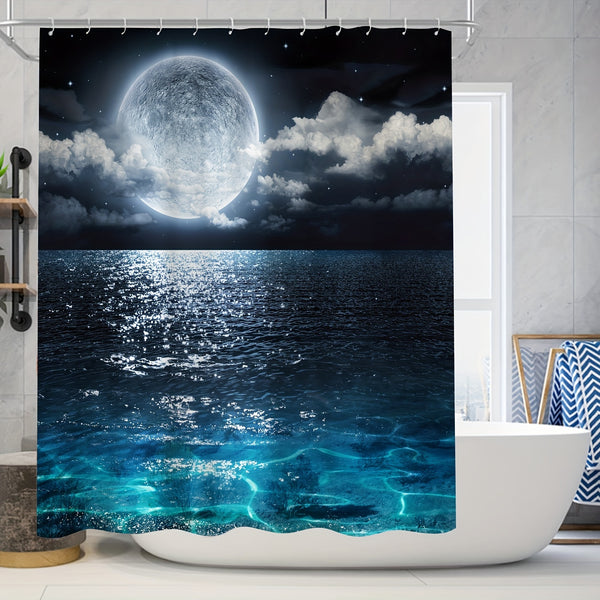 4pcs Waterproof Sea View Moon Pattern Bathroom Set