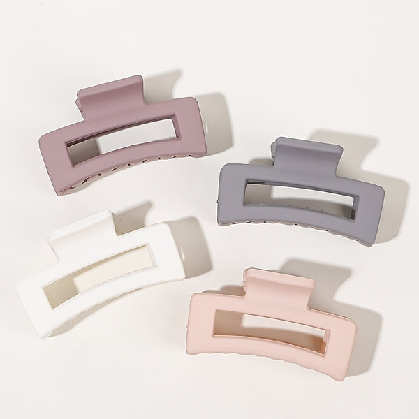 4pcs Stylish Frosted Square Hair Clips for Women - Hollow Hair Claw with Shark Claw Design