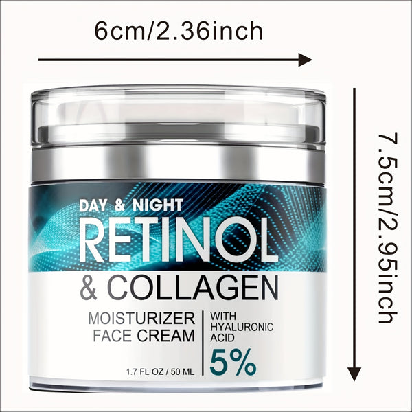 1pc 50ml Retinol Moisturizing Cream, Face Moisturizer With Collagen, Hyaluronic Acid, Vitamin C+E, Soothes Dry Skin, Improves Elasticity, Hydrating Face Lotion For Women And Men
