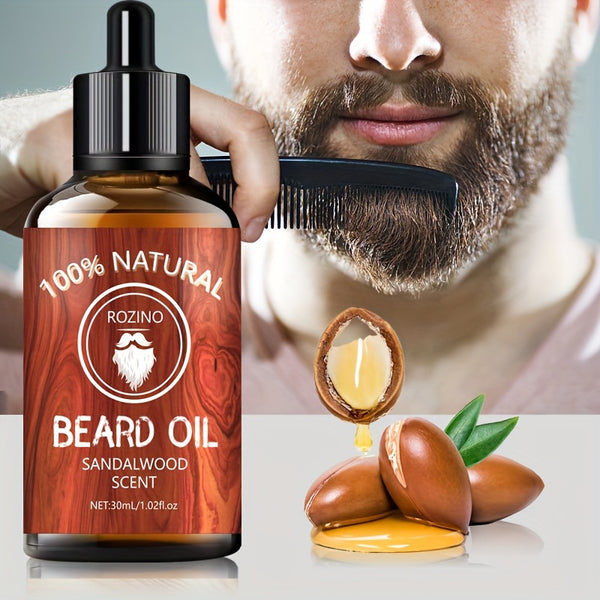 Beard Care Essence Oil, Beard Oil With Sandalwood Scent, Hydrating Moisturizing, Softening Beard, Strengthening Fibrous Roots, Deeply Absorb Natural Plant Essence To Maintain The Natural Color And Luster Of Beard