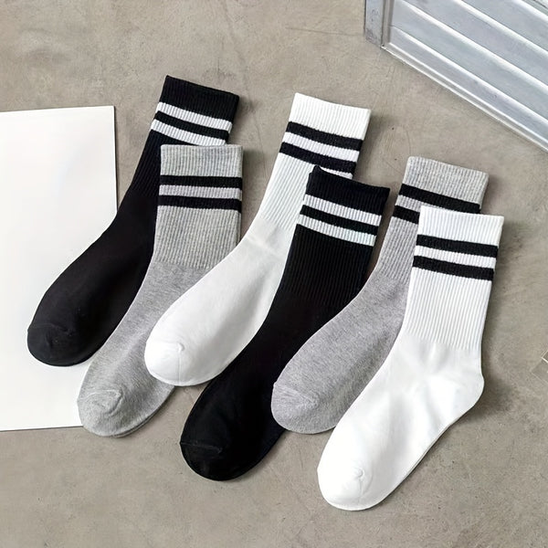 Optimize product title: Women's Striped Crew Socks - Pack of 6, Comfy and Breathable Sports Socks