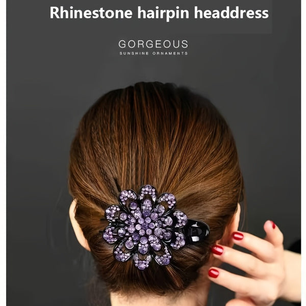Rhinestones Flower Hair Clip Ponytail Hairclip Duckbill Hairpin Barrette Crystal Fancy Decorative Hair Accessories For Women