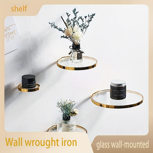 Wall Mount Storage Rack, Glass Floating Shelf Multifunctional