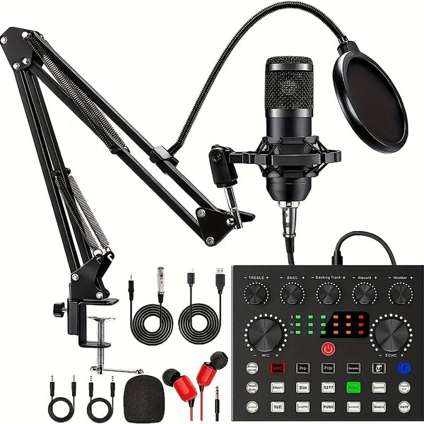 Podcast Equipment Bundle, V8s Audio Interface With All In One Live Sound Card And BM800 Condenser Microphone, Podcast Microphone, Perfect For Recording, Live Streaming