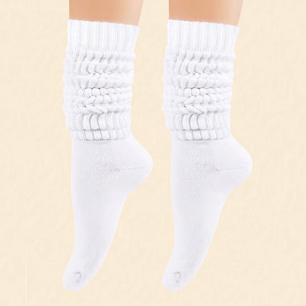 3 Pairs Women's Trendy Calf Socks Set, Plus Size Solid Scrunch Knitted Soft & Breathable Mid-calf Socks For 0XL-2XL